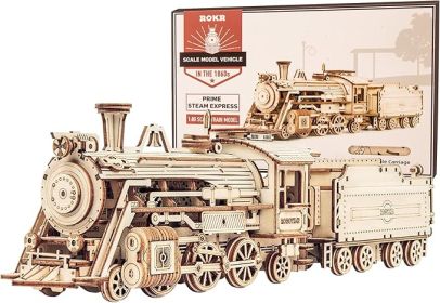 3D Wooden Puzzle for Adults-Mechanical Train Model Kits-Brain Teaser Puzzles-Vehicle Building Kits-Unique Gift for Teens on Birthday/Christmas Day(1:8