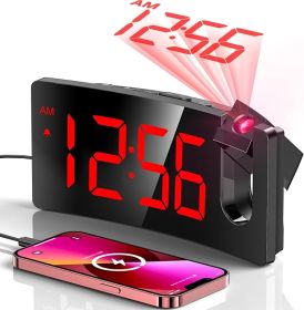 Projection Alarm Clock, Digital Clock with Modern Curved Design 180Â° Rotatable Projector, 3-Level Brightness Dimmer, Clear Red LED Display