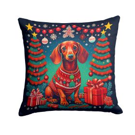 Dachshund Christmas Throw Pillow Machine Washable, Indoor Outdoor Decorative Pillow for Couch, Bed or Patio, 18Hx18W