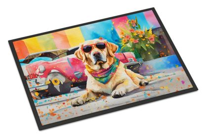 NEW Yellow Labrador Hippie Dawg Doormat Front Door Mat Indoor Outdoor Rugs for Entryway, Non Slip Washable Low Pile, 18H X 27W