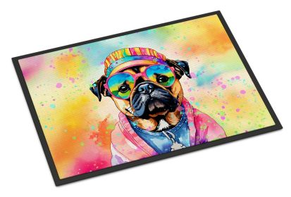 NEW Pug Hippie Dawg Doormat Front Door Mat Indoor Outdoor Rugs for Entryway, Non Slip Washable Low Pile, 18H X 27W