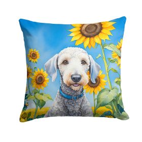 Bedlington Terrier in Sunflowers Throw Pillow Machine Washable, Indoor Outdoor Decorative Pillow for Couch, Bed or Patio, 18Hx18W