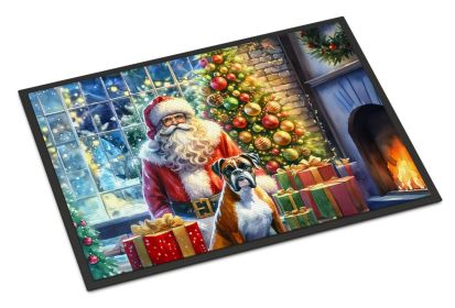 NEW Boxer and Santa Claus Doormat Front Door Mat Indoor Outdoor Rugs for Entryway, Non Slip Washable Low Pile, 18H X 27W
