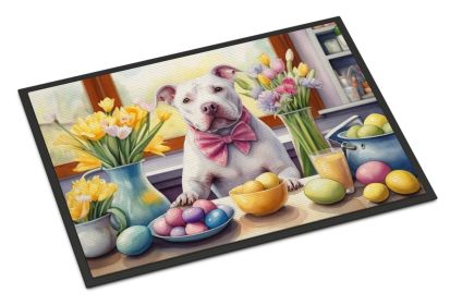 NEW Decorating Easter Pit Bull Terrier Doormat Front Door Mat Indoor Outdoor Rugs for Entryway, Non Slip Washable Low Pile, 18H X 27W