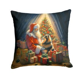 Finnish Spitz and Santa Claus Throw Pillow Machine Washable, Indoor Outdoor Decorative Pillow for Couch, Bed or Patio, 14Hx14W