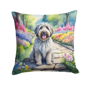 Bergamasco Sheepdog Spring Path Throw Pillow Machine Washable, Indoor Outdoor Decorative Pillow for Couch, Bed or Patio, 14Hx14W