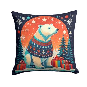 Polar Bear Christmas Throw Pillow Machine Washable, Indoor Outdoor Decorative Pillow for Couch, Bed or Patio, 14Hx14W