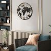 36 Inch Large Black Metal Wall Clock, Modern Silent World Map Wall Clock with Vintage Gold Arabic Numeral, Decorative for Living Room, Entryway