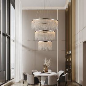 24-inch Crystal Chandelier LED Ceiling Lamp, Adjustable Color Temperature 3000K 4000K 6000K, Height Adjustable, Luxury Round Chandelier (Option: Chrome)
