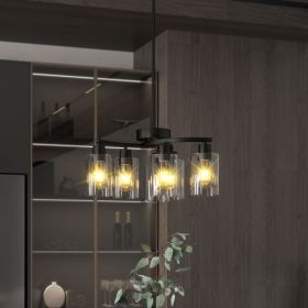 6-Light Modern Farmhouse Black Chandelier, Contemporary Dining Room Light Fixture, Adjustable Height Hanging Industrial Pendant Lights Kitchen Is (Option: Black)